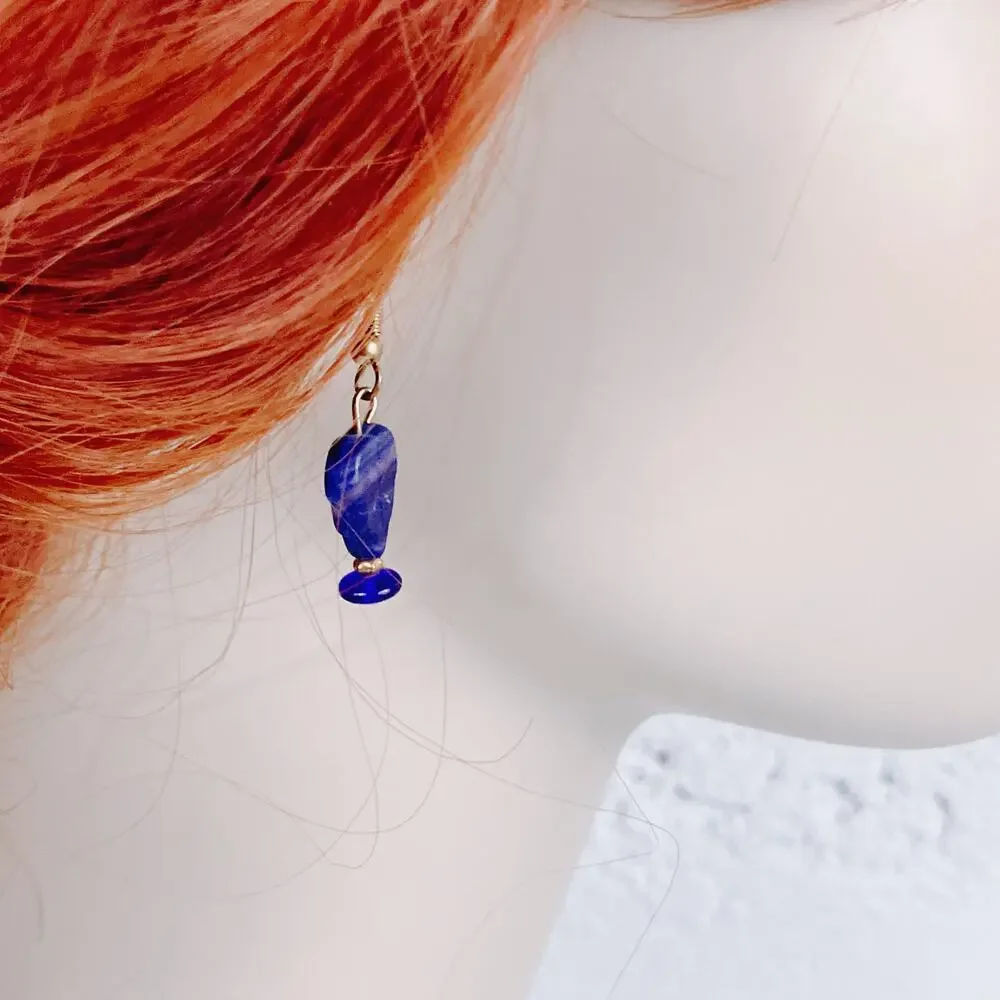 Colbalt Blue Glass Leaf Dangle Earrings Cute Boho Botanical Gold Tone Hooks